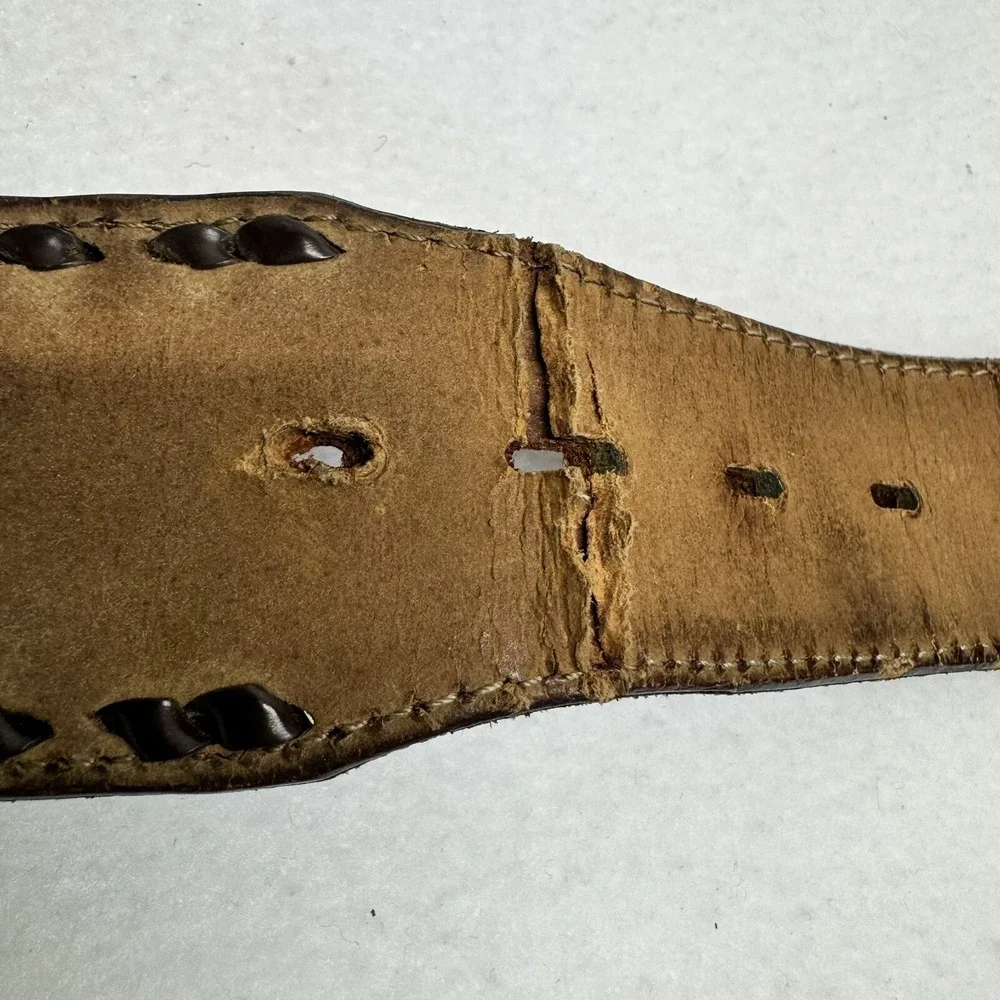 Unbranded Tooled Leather Belt Mens 42 Tan HMS Monogram Western Floral Whipstitch